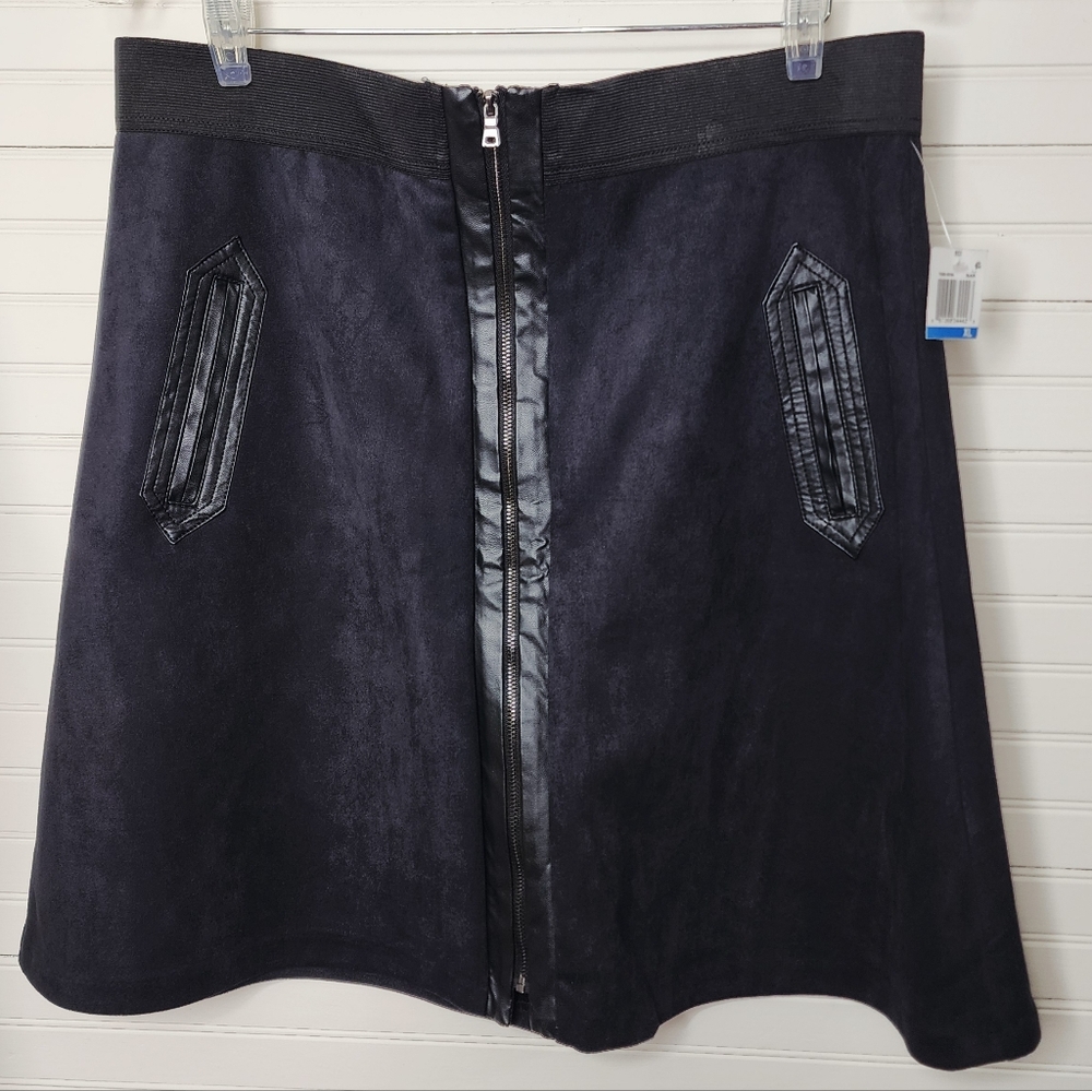 ECI New York Black Faux‎ Suede Zip Front Skirt XL NWTSoft black faux suede skirt